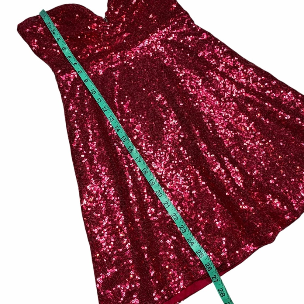 Vtg Charlotte Russe Red Sequin Sweetheart Strapless Flounce Hem Dress - Medium - Picture 11 of 14